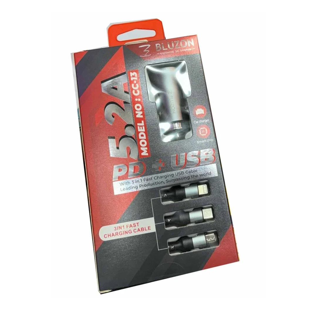 Car Charger+3in1 Cable Bluzon