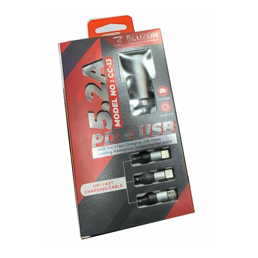 Car Charger+3in1 Cable Bluzon
