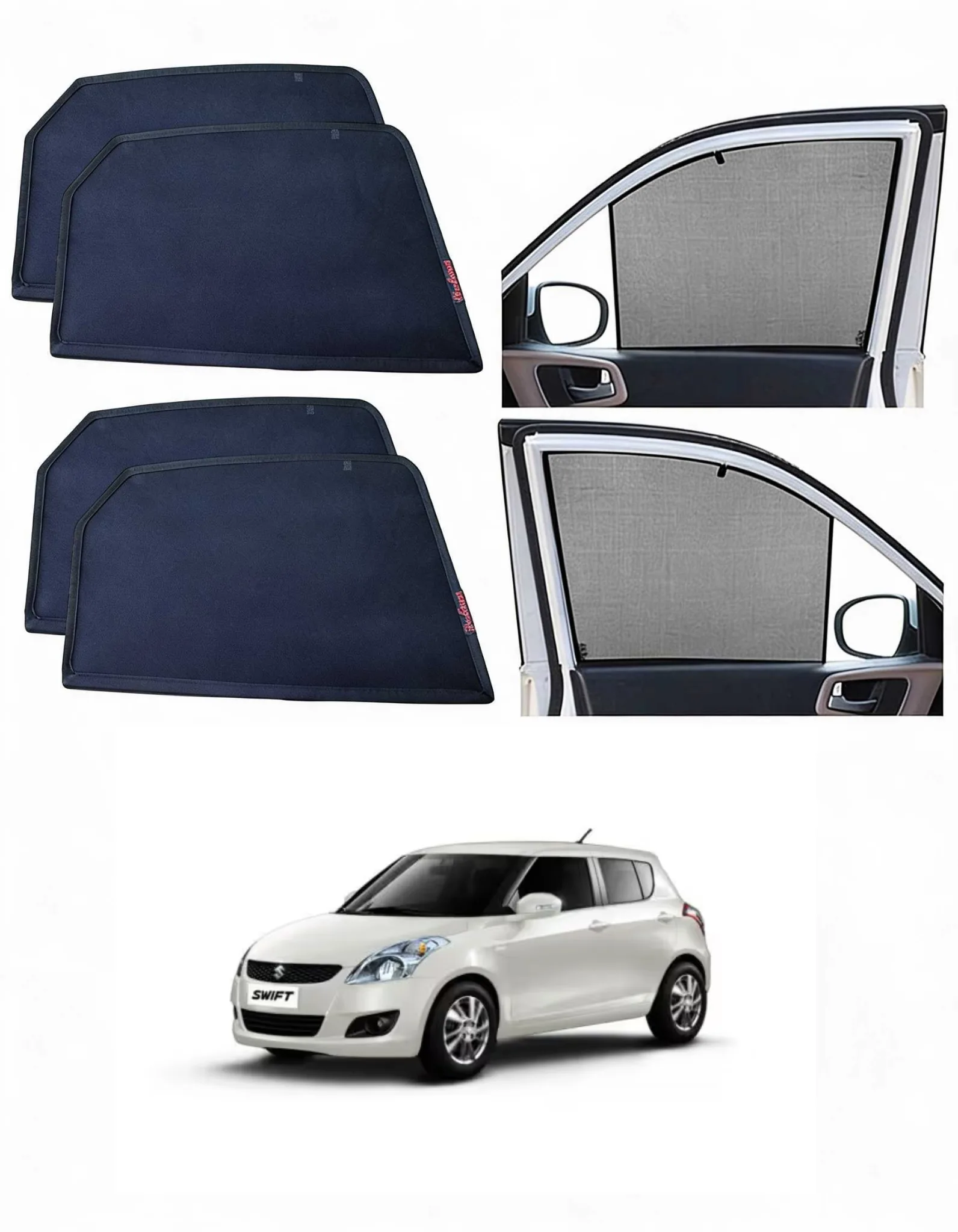 Combo of Car Side Window Half Curtain Sun Shades Compatible with Maruti Suzuki Swift 2nd Gen (2011-2017) & Premium Foldable Rear Windshield Sunshade | UV Protection | Heat Resistant | Removable Car Window Curtains (Set of 5)